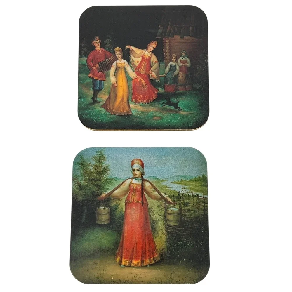 Souvenir from Russia Coaster Set of 6 Unisex Multicolor Folk Art Traditional